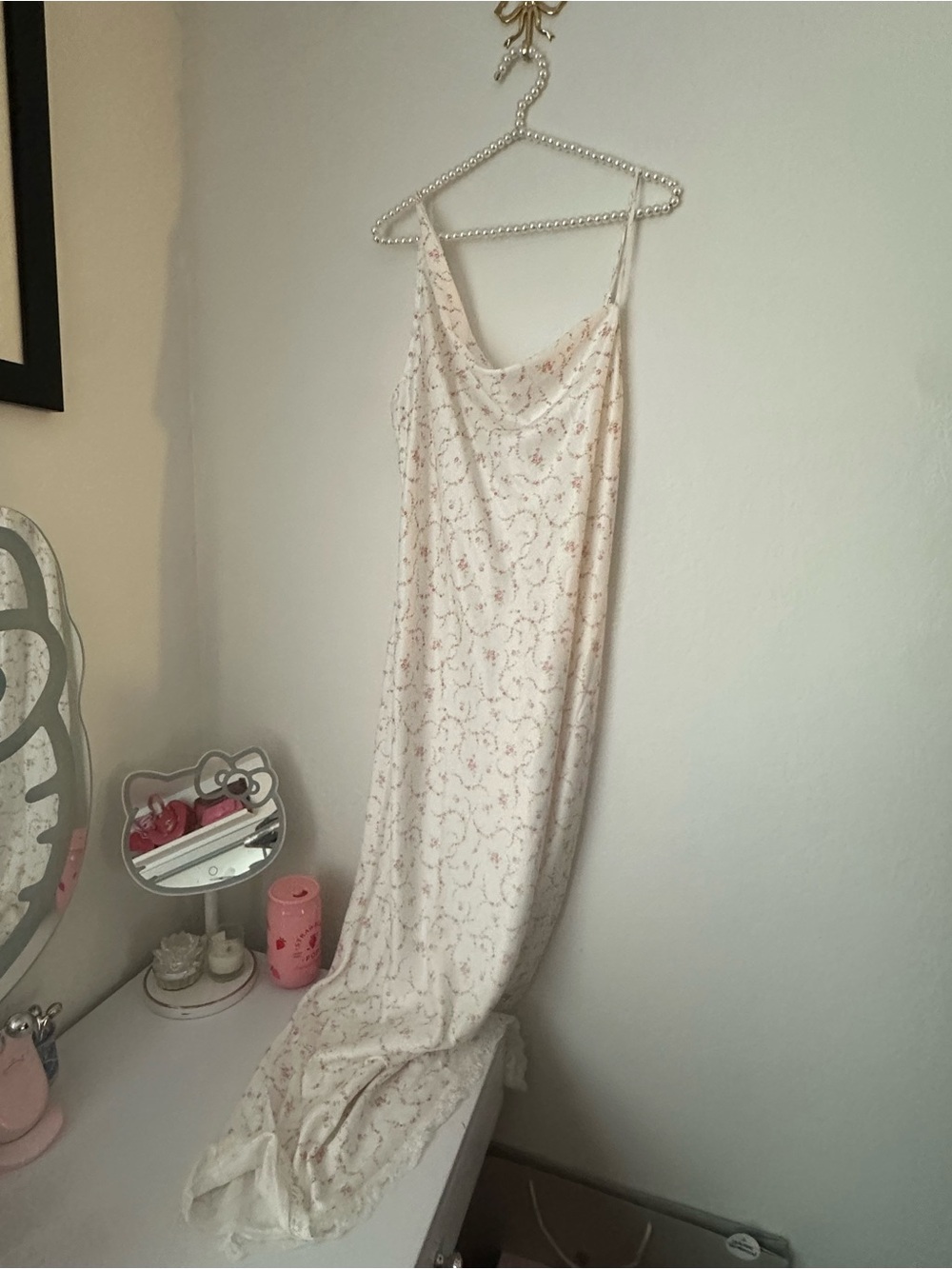 Frankie’s Bikinis Slip Maxi Dress in Cream with Pink Floral Print
